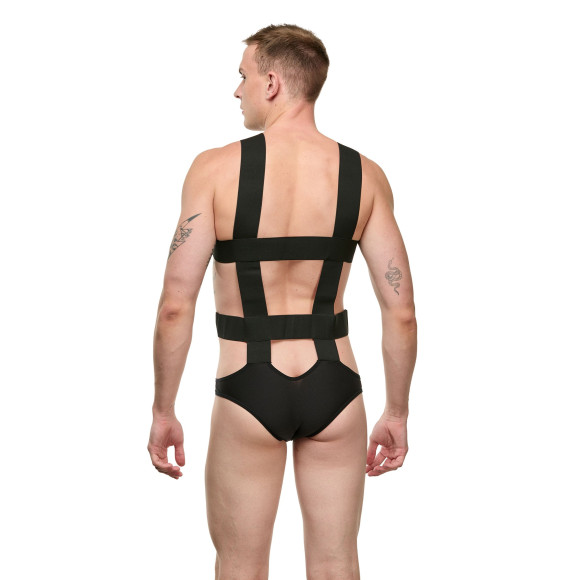 Мужское черное боди с широкими эластичными ремешками Мужское черное боди с широкими эластичными ремешками