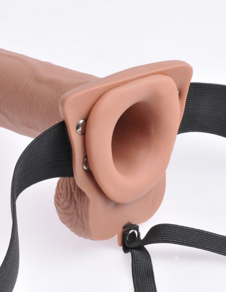Кофейный перезаряжаемый фаллопротез 10  Hollow Strap-on with Remote - 21,6 см.