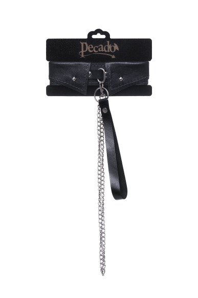 Черный кожаный ошейник-воротник с поводком Черный кожаный ошейник-воротник с поводком