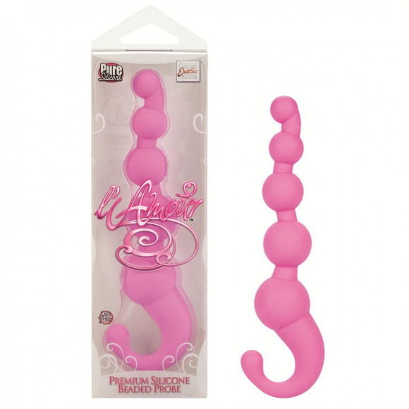 Упругая розовая цепочка L Amour Premium Silicone Beaded Probes - 17 см.